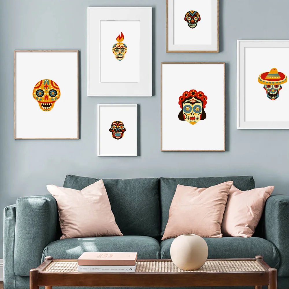 

Cartoon Mexican Skulls Minimalist Wall Art Canvas Painting Nordic Posters and Prints Wall Pictures for Living Room Home Decor