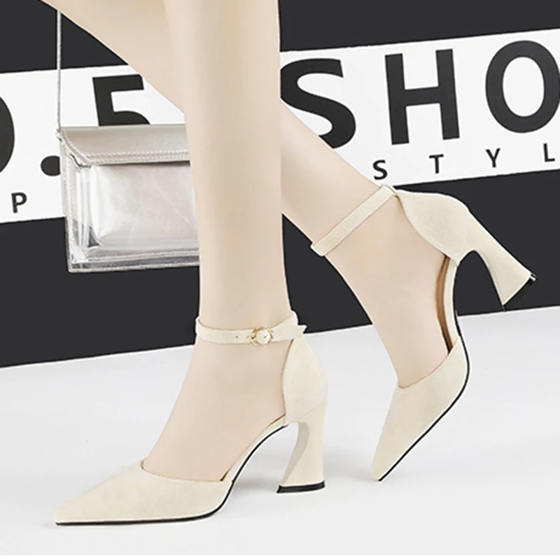 MAIERNISI Shoes Woman Sandals High Quality New Square High Heel Shoes Pointed Toe Female Party Leisure Fashion Ladies shoes