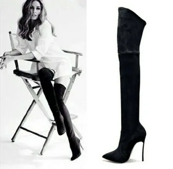 

Pointed high heel elastic over knee women's boots metal heel boots size