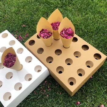 

Confetti Cone Holder FEESTIGO Natural Petals Confetti Cones Holder For Wedding Decoration Party Poppers Cones Stand Box Tray