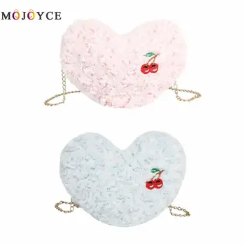 

Hit Color Winter Plush Women Shoulder Bags Love Heart Pouch Chain Small Messenger Bags Handbag