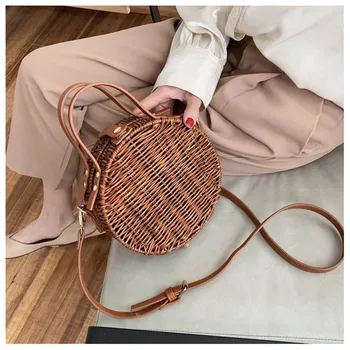 

High Quality Straw Circular Crossbody Bags For Women 2020 New Fashion Female Designer Shoulder Bag Sac A Main Femme Handbags