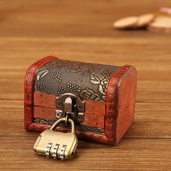 

Vintage Retro Wood Box with Lock Storage Container Box Trinket Jewelry Bracelet Pearl Ring Wooden Treasure Case Chest Organizer