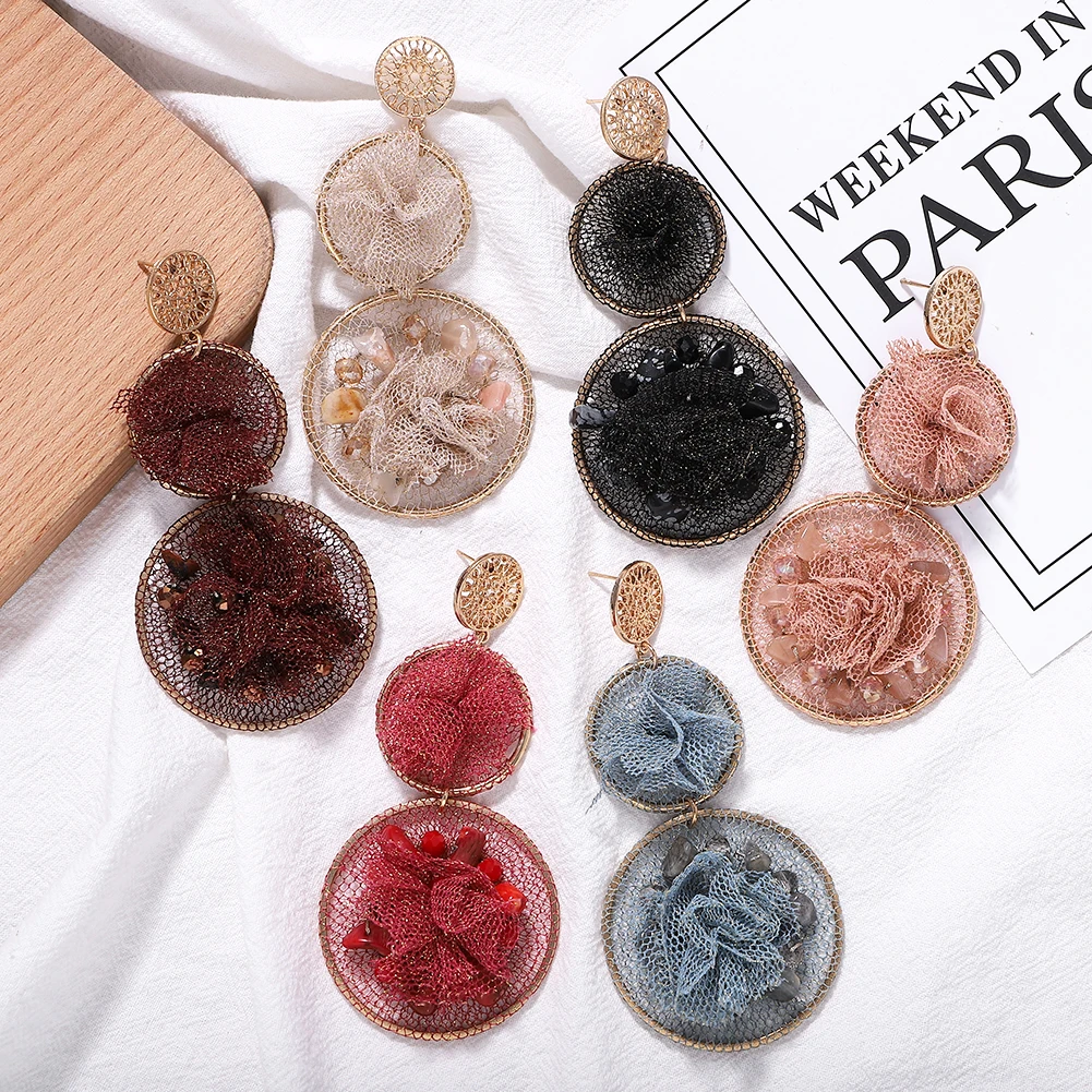 

Ladyfirsy Autumn Drop Earrings Cute Yarn Elegant Girls Wedding Travel Mom Gifts Statement Metal Round Earring Jewelry Wholesale
