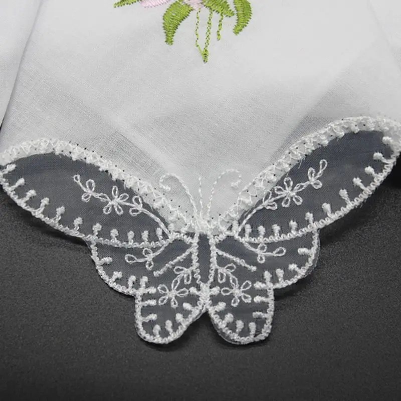 5 шт женские хлопковые носовые платки Цветочные вышитые бабочки кружева Карманный платок Q1FA