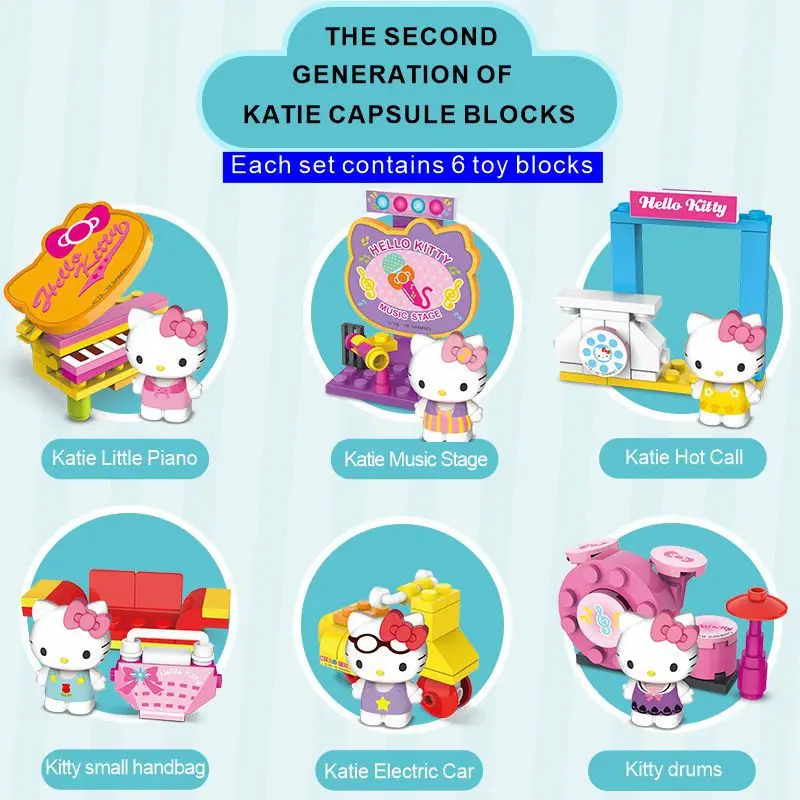 

Genuine 6Pcs/Set Hello kitty small particles puzzle building blocks children assembled toys for children's birthday gifts