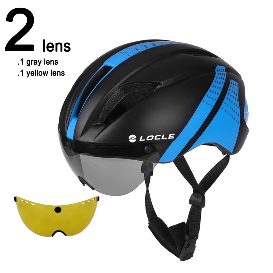 LOCLE очки, велосипедный шлем, сетка от насекомых, дорожный горный MTB велосипедный шлем с линзой, 11 вентиляционных отверстий, велосипедный шлем, Casco Ciclismo - Цвет: Black Blue 2 Lenses