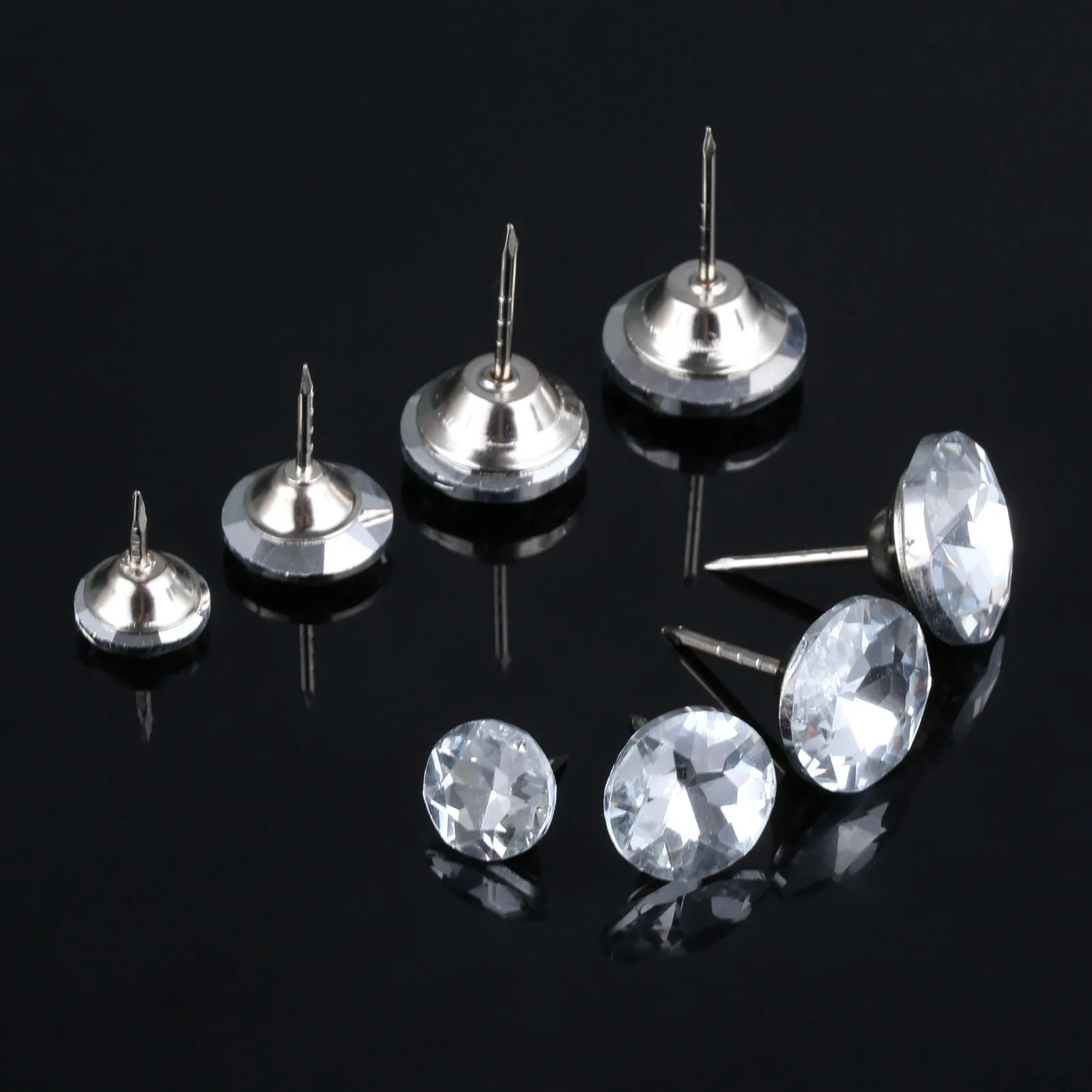 14/18/20/22mm Diameter Diamond Crystal Glass Upholstery Nails Button Tacks Studs Pins 10Pcs