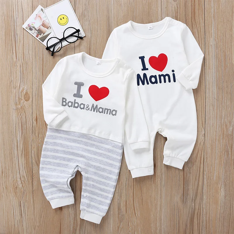 

2021 Winer Newborn Warm Baby Boy Clothes Cotton Long Sleeve Love Papa&Mama Design Letter Romper Baby Girl Clothes roupas de bebe