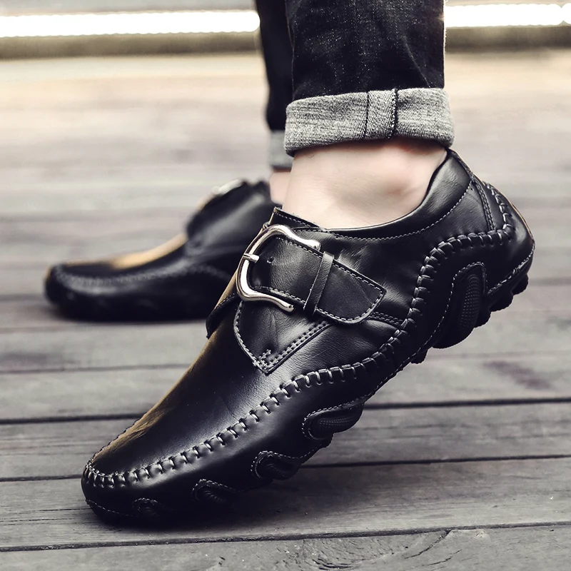 

Autumn tide shoes men's leather men's casual shoes soft bottom lazy driving shoes black Brown Loafers Peas shoes Driving shoes