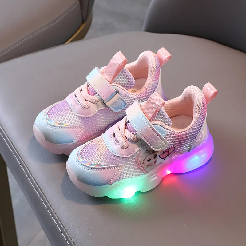 Disney Frozen Elsa Kids Schoenen Voor Baby Meisjes Licht Kinderen  Lichtgevende Baby Sneakers Mesh Sport Meisjes Led Licht Schoenen