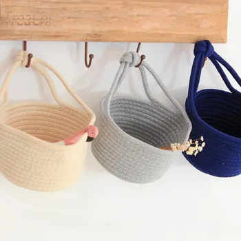 

Storage Basket Household Articles Cotton Thread Woven Finishing Basket Small Hanging Basket Cotton Rope Storage Box