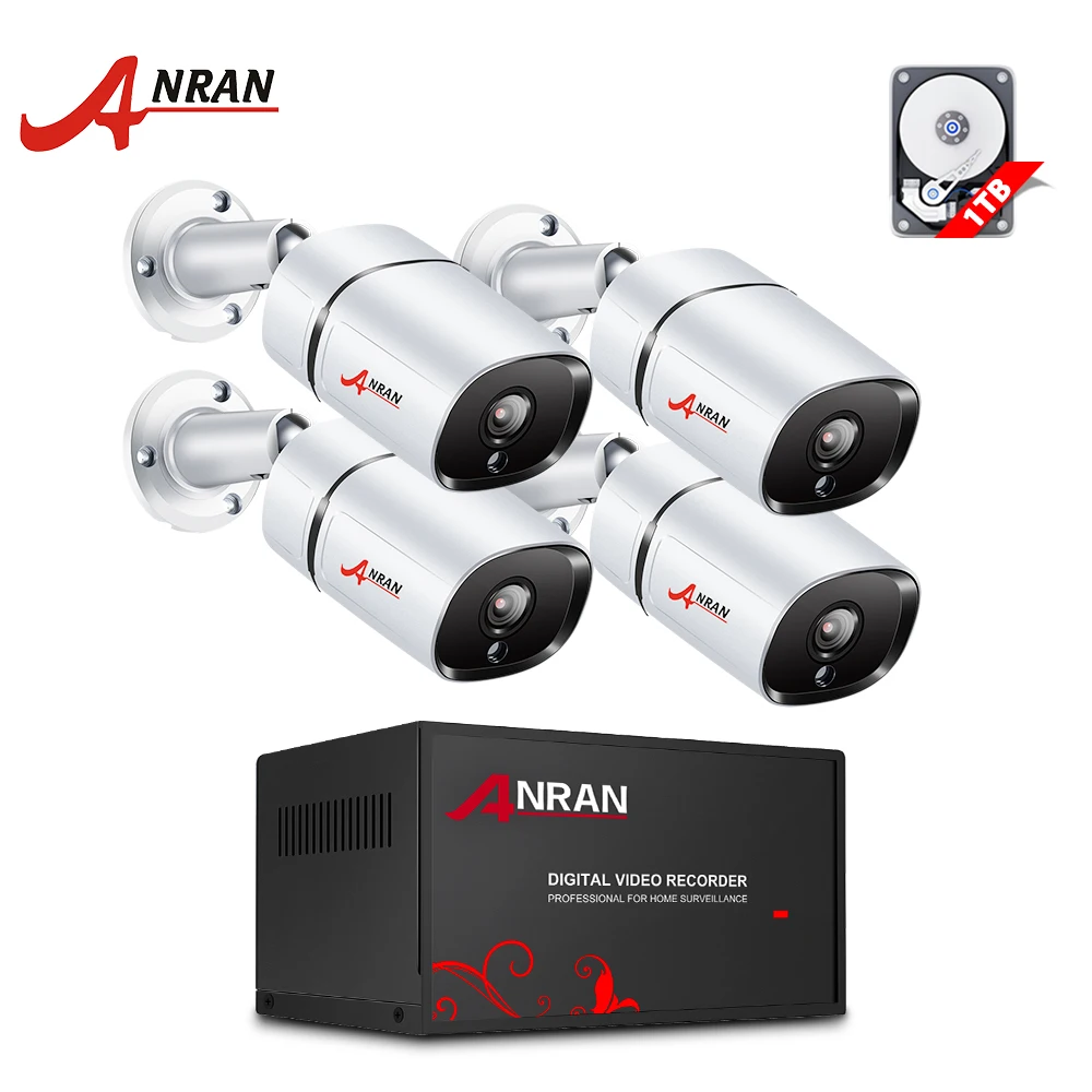 

ANRAN 4CH CCTV System 1080P Outdoor Weatherproof Security 4CH AHD DVR Kit Night Vision Home Video Surveillance Kit