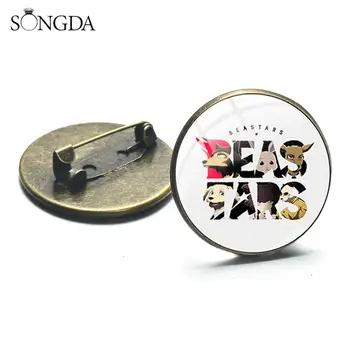 

2020 Japanese Anime BEASTARS Round Brooches Glass Photo Cabochon Bronze Silver Color Metal Pins Badges Otaku Accessories