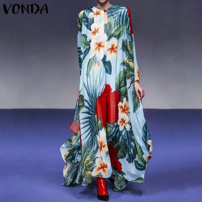 

VONDA Fashion Dress Women Sexy O Neck Floral Print Bohemian Long Dresses Casual Loose Robe Femme Plus Size Kaftan Vestidos S-5XL
