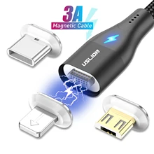 USLION 3A USB кабель Магнитный зарядный кабель для iPhone 11 Micro USB кабель Быстрая зарядка для samsung S9 type C кабель для передачи данных Шнур