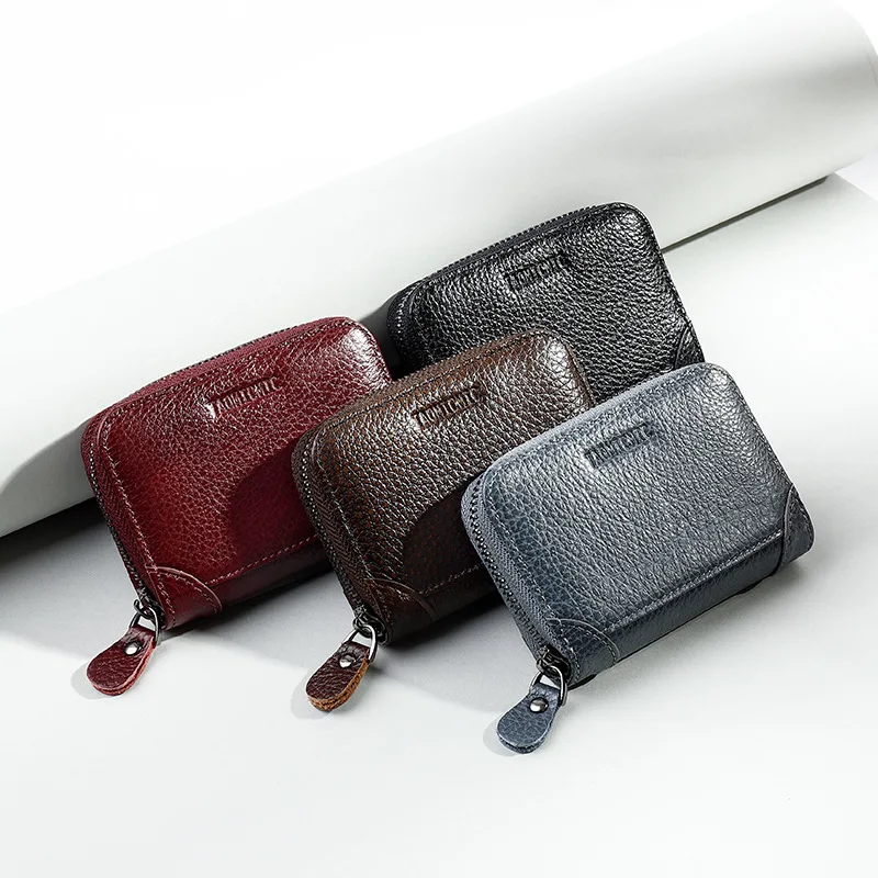 

Mini Blocking Reader Casual Genuine Leather Multifunction Wallet Man Lock Bank Card Holder Leather Multi-card Position Purses