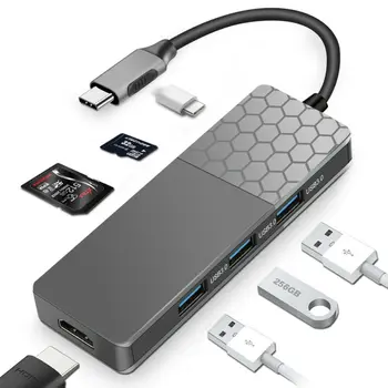 

7 in1 USB-C to Type-C USB3.0 HDMI 4K VGA RJ45 Adapter HUB Multi-function Dock