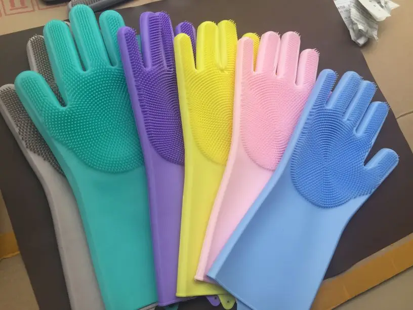 Hot Sales Kitchen Cleaning  Magic Silicone Dishwashing Scrubber Dish Washing Sponge Rubber Scrub Gloves 1 Pair