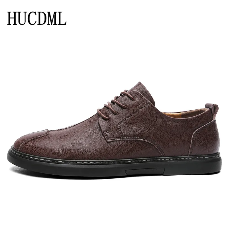 HUCDML Genuine Leather Business Casual Men's Shoes Lace Up Driving Men Black Size 38-44 | Обувь