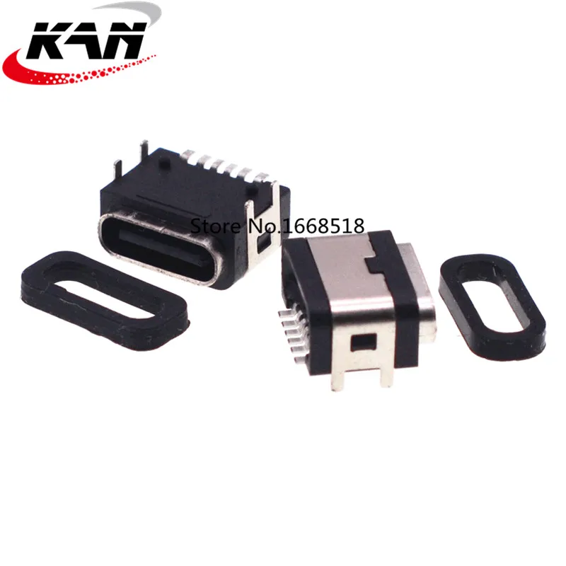 10pcs TYPE-C 6P female seat waterproof on-board four-pin plug-in board with positioning column rubber ring USB3.1 connector |