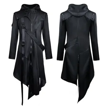 

Halloween Medieval Viking Cosplay Costume for Men Knight Warrior Gothic Bandage Irregular Black Jacket Coat
