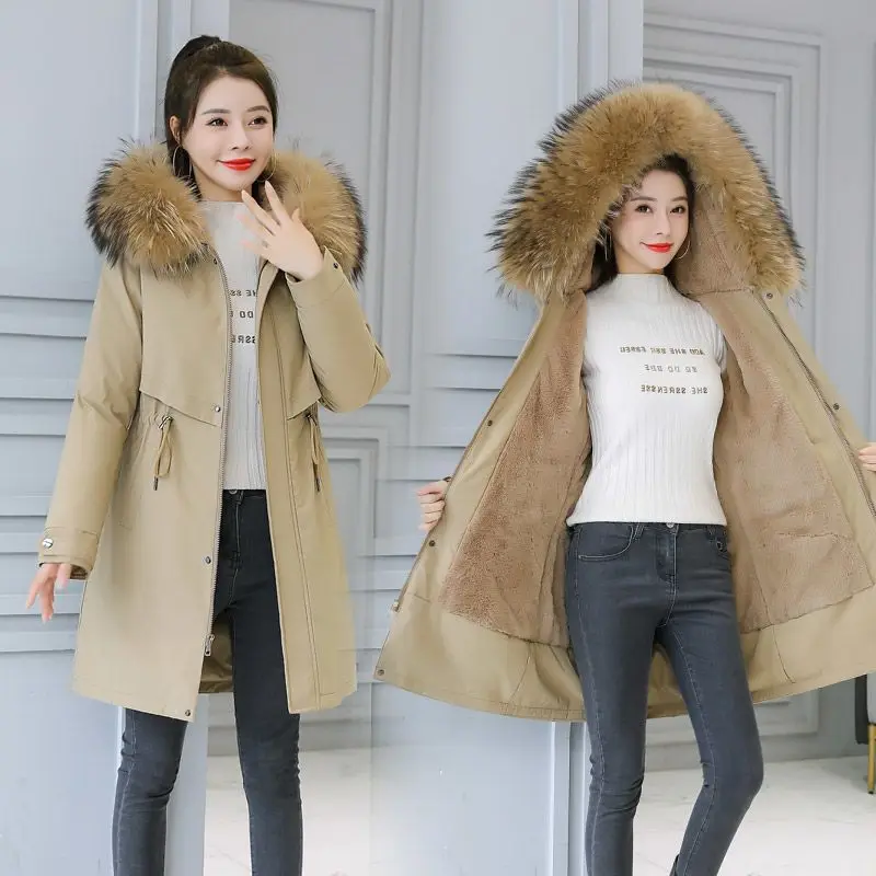 Women 2023 Winter Coats Long Cotton Casual Fur Hooded Jackets Women Thick Warm Winter Parkas Female Woman coat