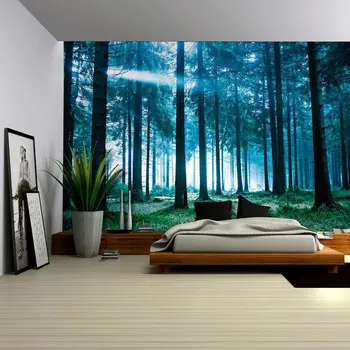 

2020 Green Landscape Wall Hanging Tapestry Nature Tree Painting Clothes Background Decorative Rectangular Tapestry / Mat