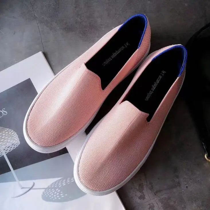Обувь на платформе; женская обувь на плоской подошве; сезон весна-осень; леопардовые черные лоферы; вязаная женская обувь; повседневная женская обувь на плоской подошве с круглым носком - Цвет: Pink