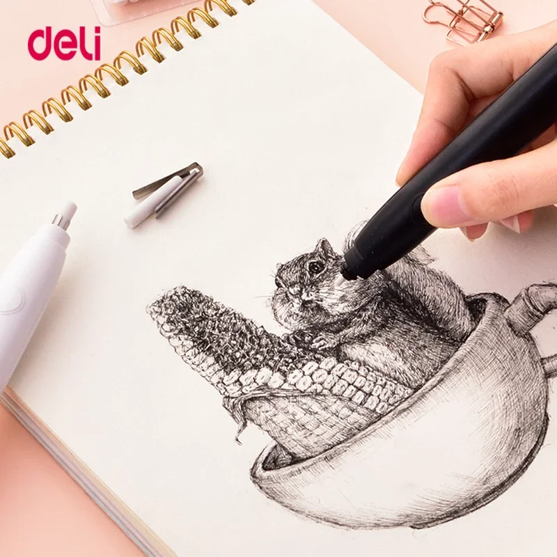 Deli Electric Pencil Eraser Fine Art High-gloss Sketch Student Special Can Be Thick or Fine Professional Painting Drawing