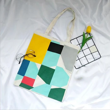 

New Ladies Canvas Tote Bag Reusable Foldable Shopping Handbag Casual Print Beach Tote Bags Eco-folding Bags With Handle