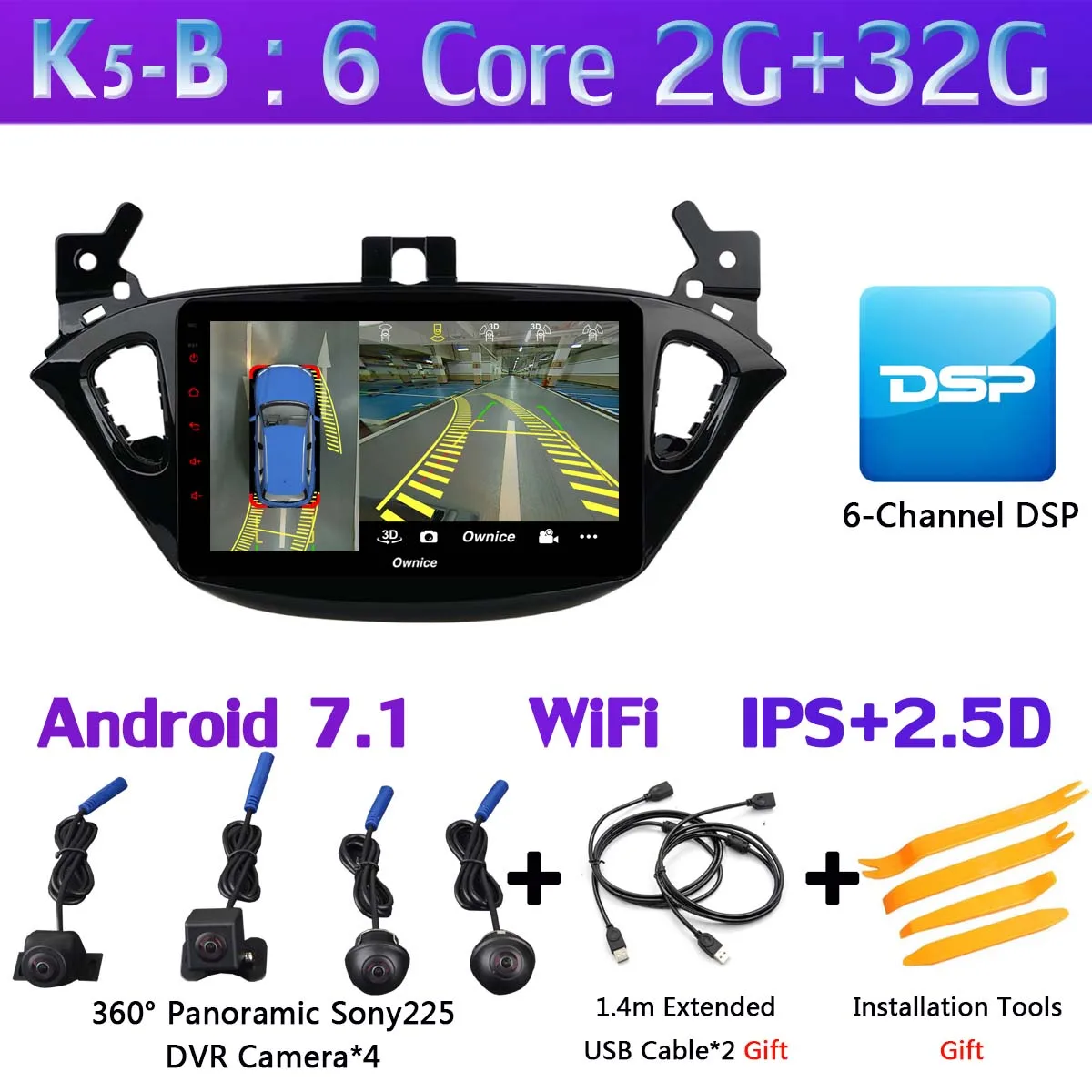 1din 360°Panoramic Камера Android 9,0 4G+ 64G gps компактное минирадио CarPlay автомобильный мультимедийный плеер для Opel Corsa - Цвет: K5-B