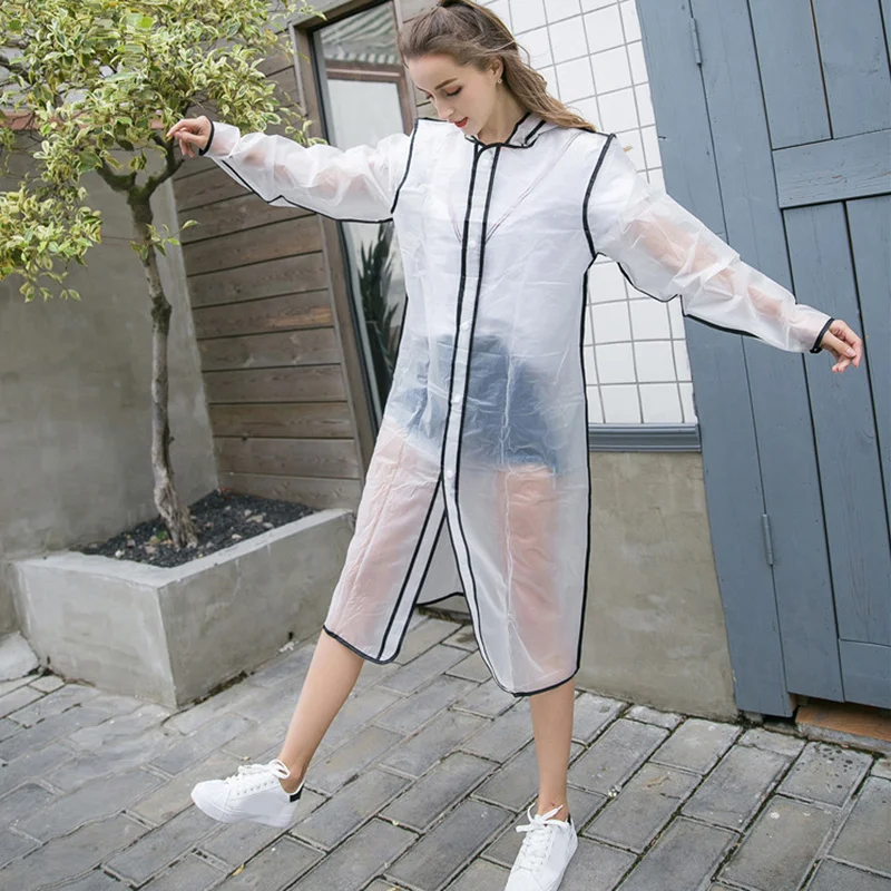 

EVA Transparent Raincoat Fashion Men Women Portable Outdoor Travel Rainwear Waterproof Camping Hooded Ponchos Plastic Rain Cover