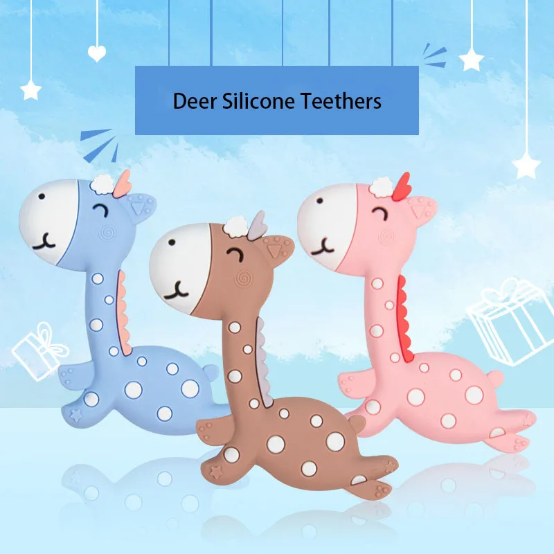 

Tiny Rod Giraffe Teether For Teeth Newest Cartoon Animals Teething Toys 1pc Food Grade Silicone Teethers DIY Pacifier Holder