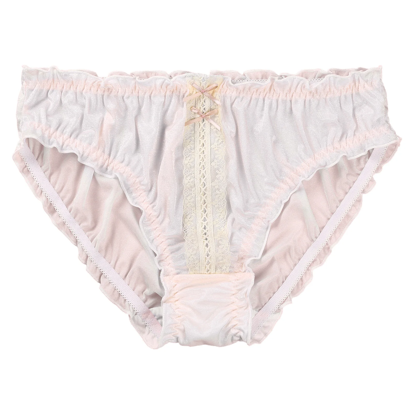 

Men's Panties Glitter Breathable Low Waist Ruffled Briefs Bowknot Lace Decor Frilly Underpants Sexy Lingerie Sissy Gay Underwear