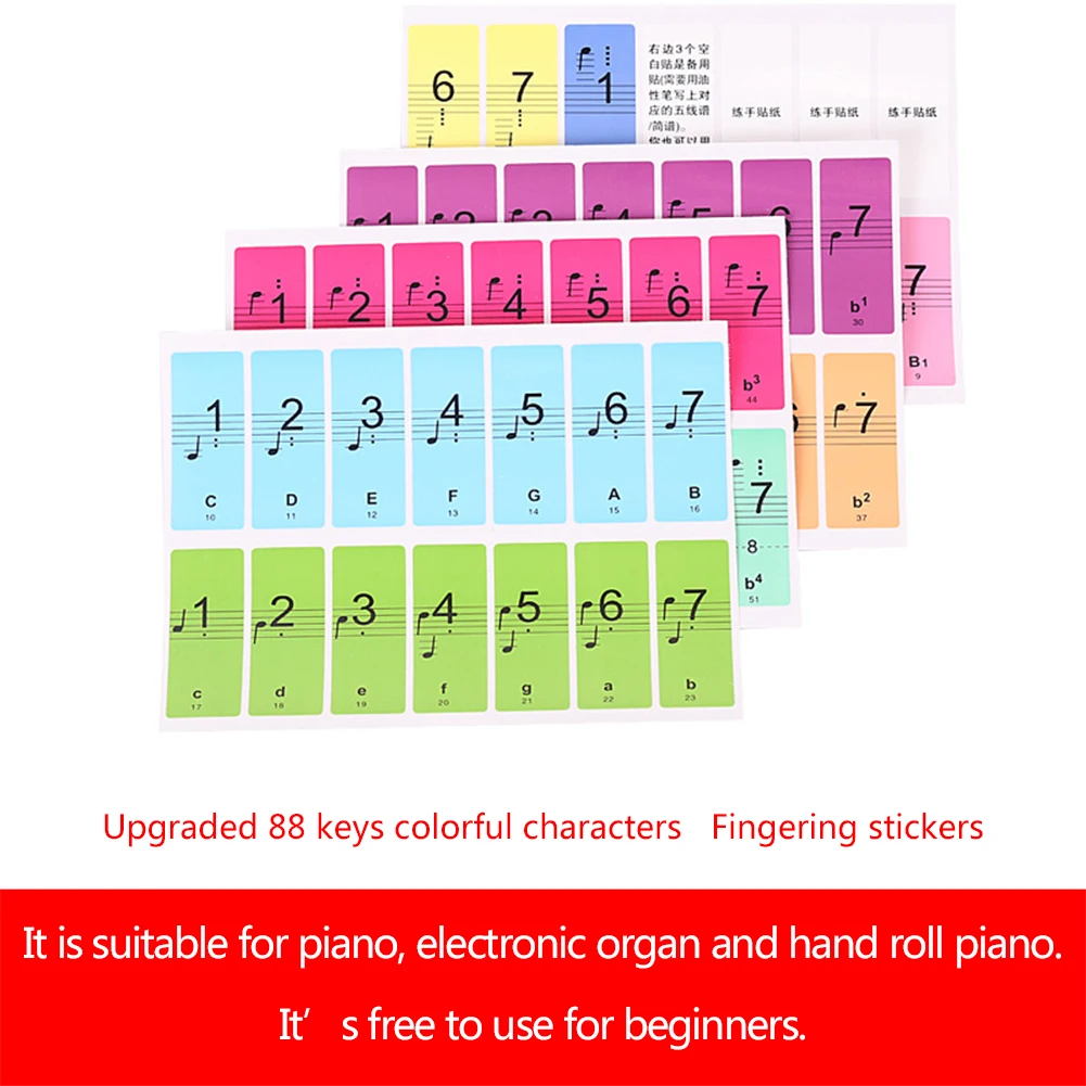 88 Keys Piano Keyboard Stickers 2-in-1 Numbered Musical Notation And Staff Electronic Keyboard Key Piano Stave Note Sticker piano stickers
