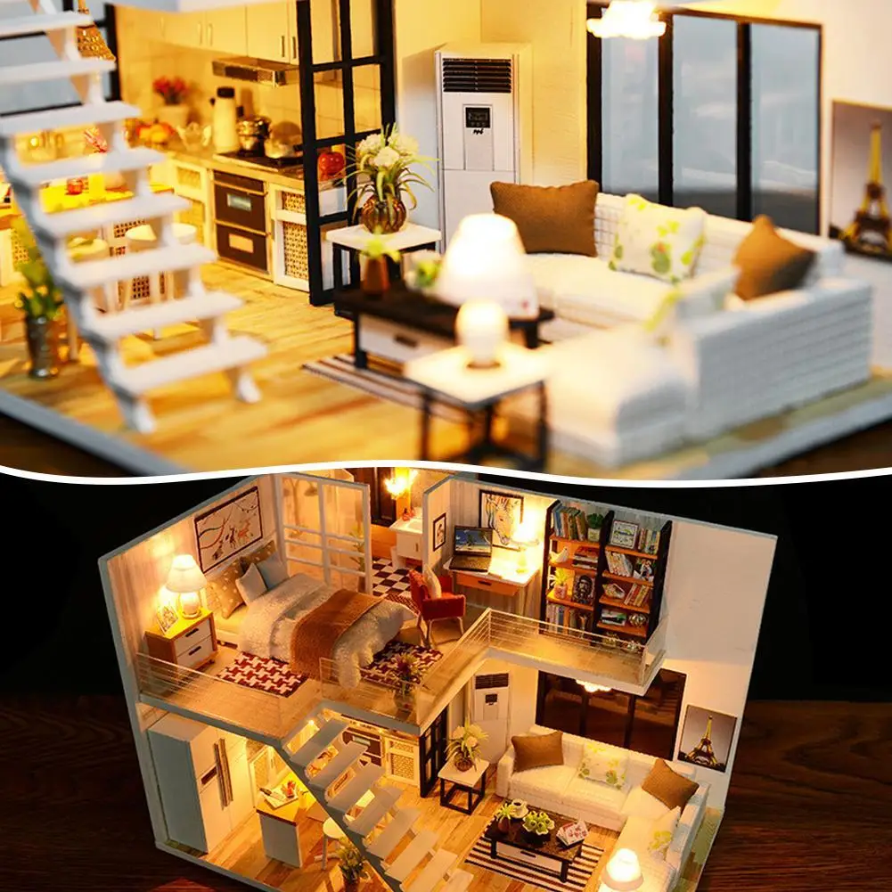 3D Элегантная вилла DIY Кукольный дом Миниатюрный Кукольный домик с мебельным комплектом Деревянный Мини пейзаж детская развивающая игрушка Рождественский подарок