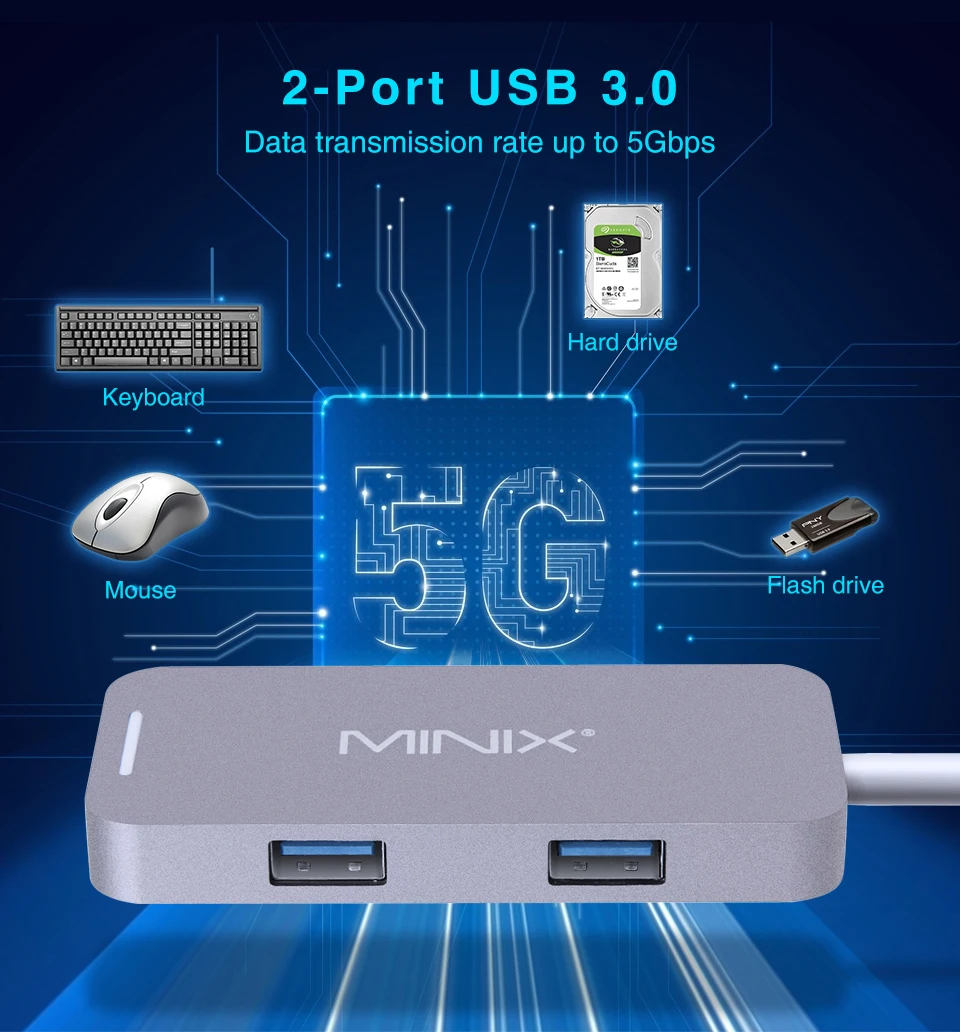MINIX NEO C Mini USB-C многопортовый адаптер с HDMI выходом UHD(3840x2160) 30 Гц USB3.0 космический серый совместимый с Apple MacBook