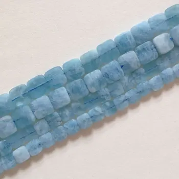 

8-12mm Natural Blue Aquamarines Stone Beads Faceted Square Spacer Loose DIY Beads For Jewelry Making Beads Accessories 15'' Gift