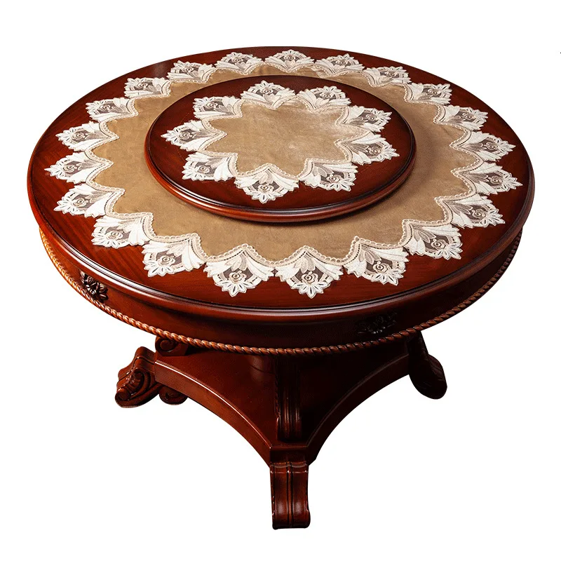 

European Chocolate Color Cotton Water Soluble Embroidery Lace Trim High-grade Round Table Cloth Hotel Villa Furniture Decoration