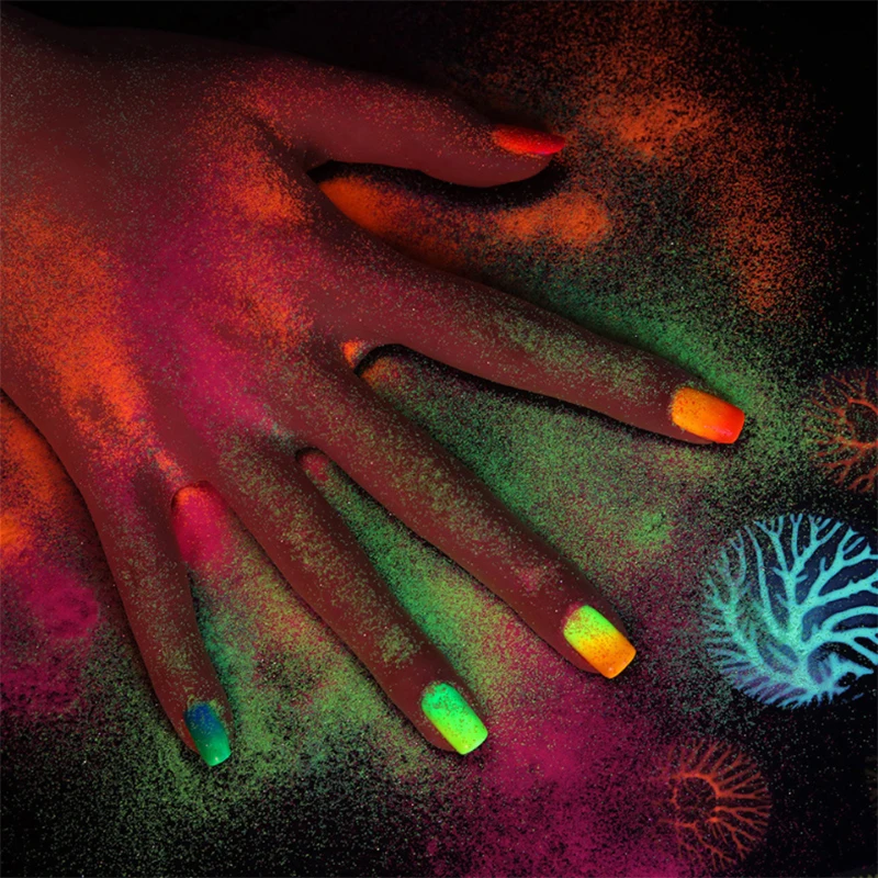 Zziell 1 Набор лаков для ногтей Блестящий порошковый флуоресцентный неоновый светильник светящийся декоративный блеск для ногтей натуральный сухой