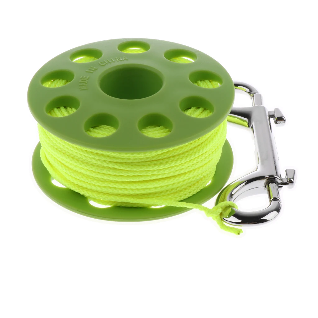 Underwater Sport Scuba Diving Finger Spool Cave Wreck Reel w/ 30m Yellow Line & Double End Snap Clip Safety Gear Equipment 