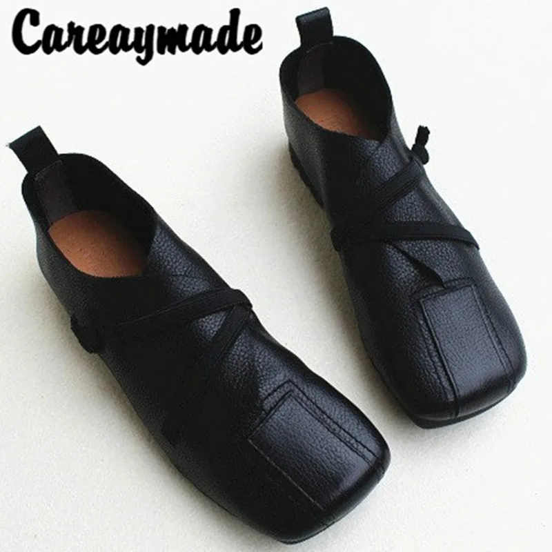 Careaymade-Genuine Leather Square-Toe Soft Sole Women's Shoes Top Layer Cowhide Original Fashion Casual Handmade Single | Обувь