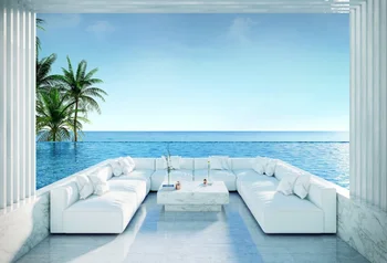 

Laeacco Sea View Room Seascape Backdrops Interior Scene Sofa French Windows Photocall Photography Backgrounds For Photo Studio