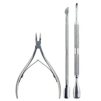 

3Pcs Nail Art Cuticle Spoon Pusher Clipper Nipper Cutter Manicure Tool Kit Set Portable Silver Color
