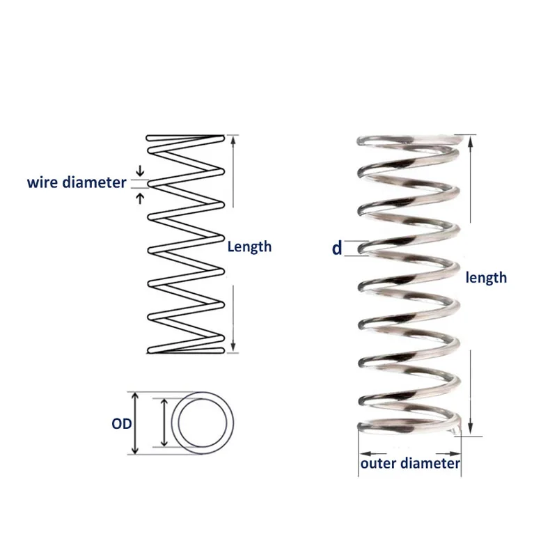 1/5/10Pcs 1.2mm Wire Diameter 304 Stainless Steel Compression Springs  Y-type Pressure Spring OD8-20mm L10-200mm