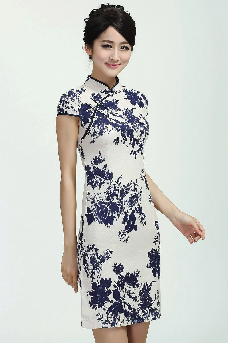 New Style 2368-3 Short Sleeve Improved Cheongsam Summer Stereo Flower Nation Chinese-style Etiquette Clothing Dress