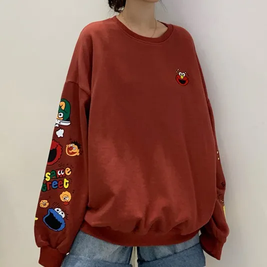 

Autumn Harajuku Oversize cartoon Printing Women Thin Sweatshirt Loose O Neck Women Hoodies Sweatshirt Plus Size Female Pullovers