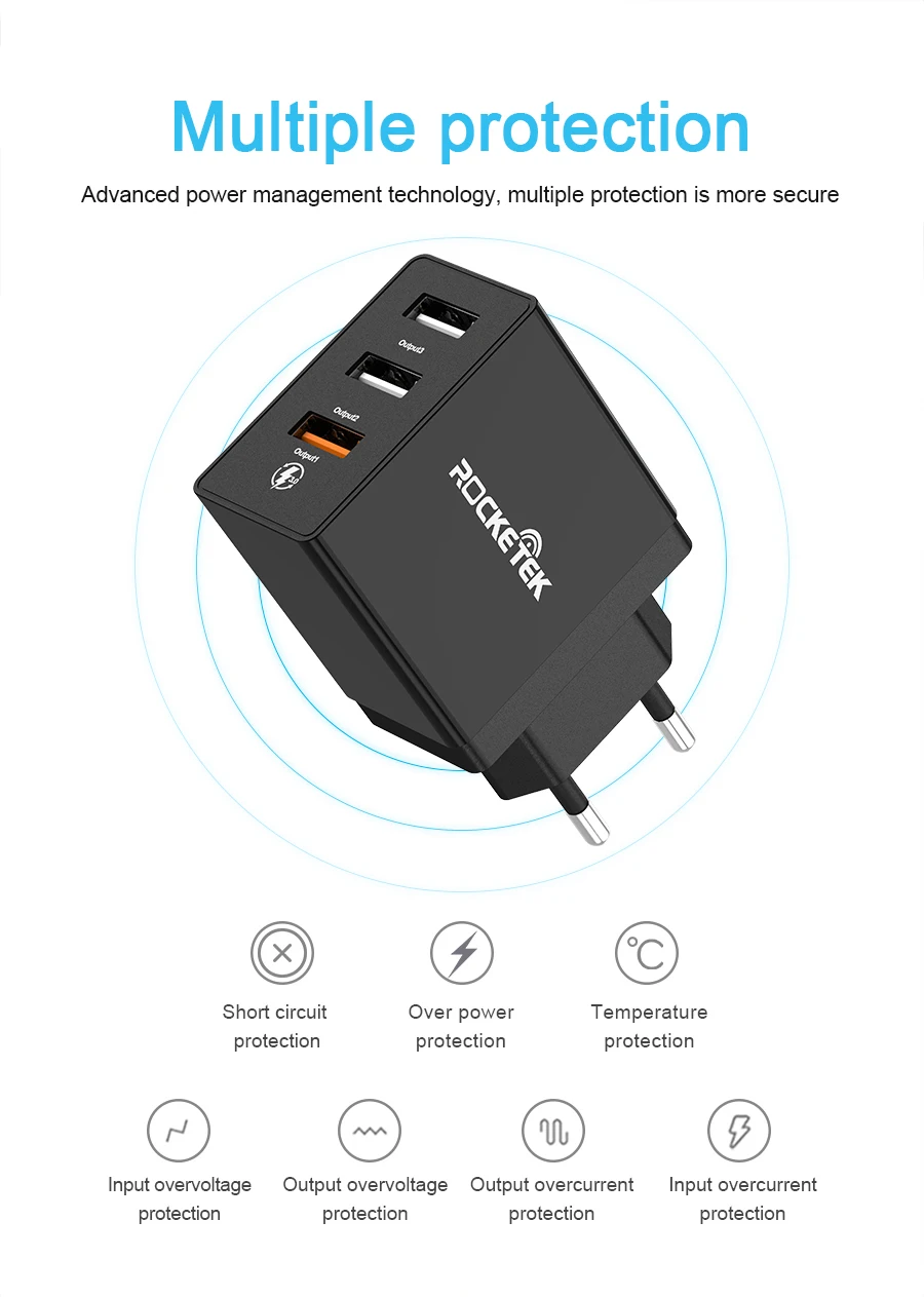 Зарядное устройство Rocketek USB Quick Charge QC 3,0 2,0 a, быстрое зарядное устройство USB для мобильного телефона, подходит для samsung Xiaomi 5 huawei