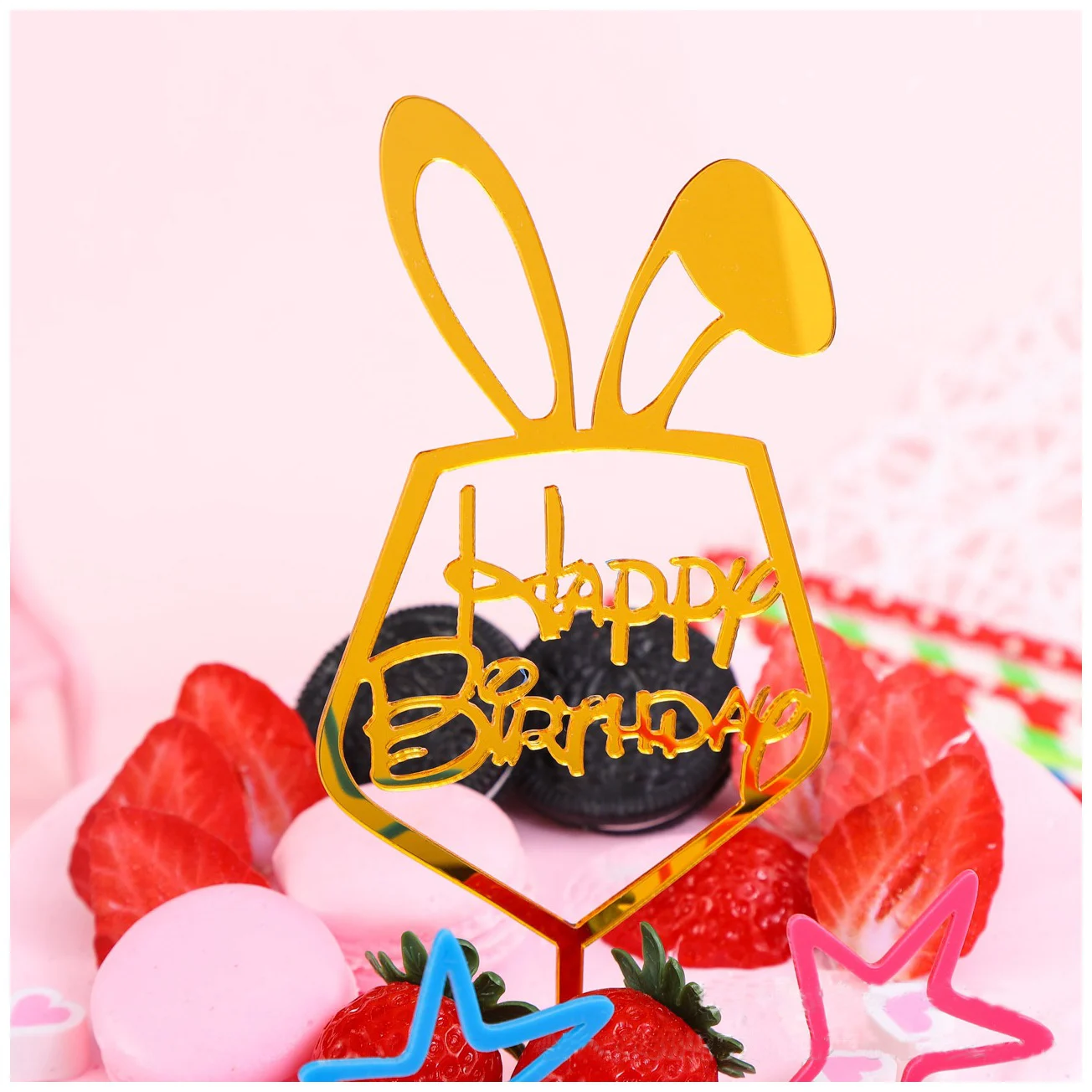Микки Маус акриловые буквы Топпер для торта «С Днем Рождения» Золотой Серебряный Торт Топ флаг украшение вечеринка для мальчика день рождение свадебные принадлежности - Цвет: Gold Rabbit HP